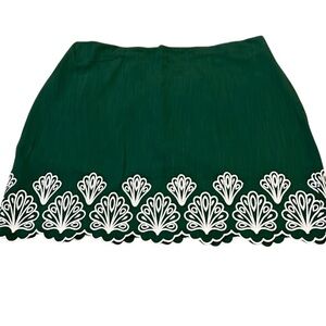 NWT Talbots Womens‎ Skirt Green Lined Plus 18W Linen scalloped hem embroidered